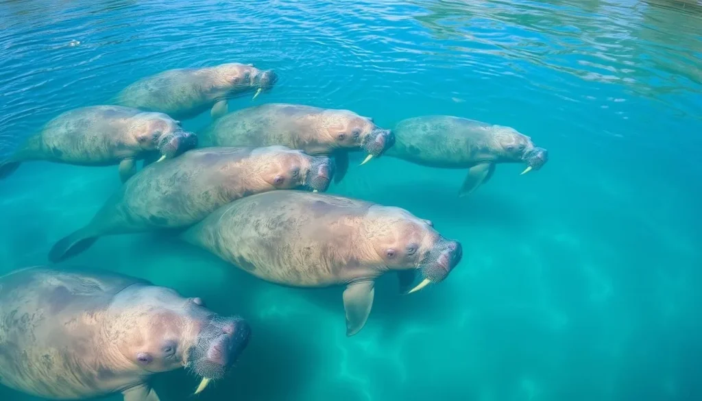 Manatees gathering in the clear waters of Ellie Schiller Homosassa Springs Wildlife State Park Florida during winter months