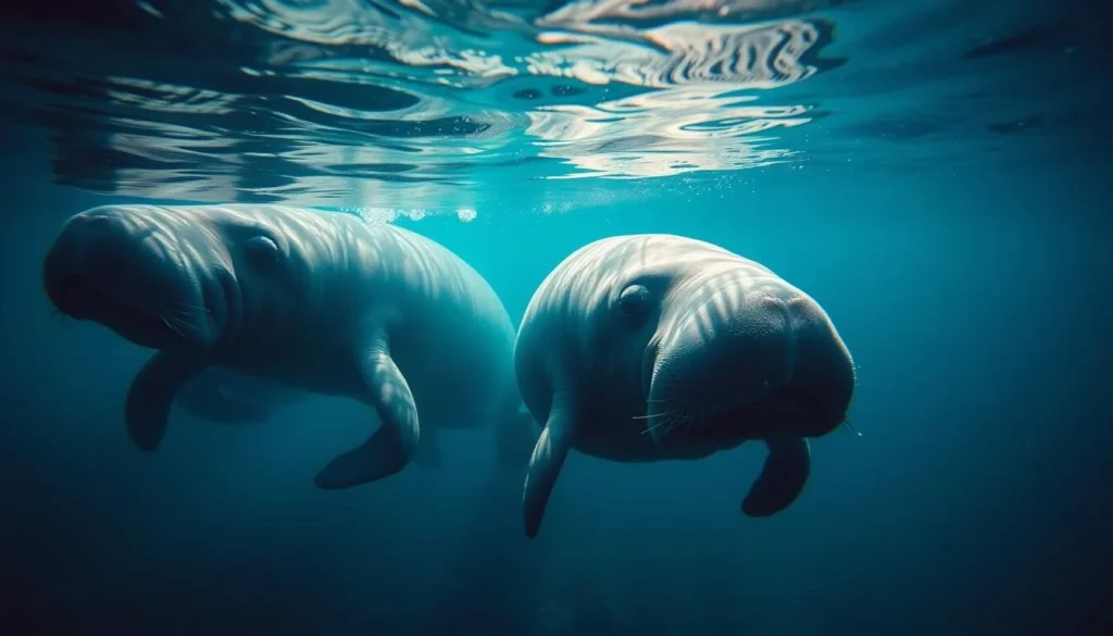 Manatees swimming in the crystal clear waters of Crystal River during winter season
