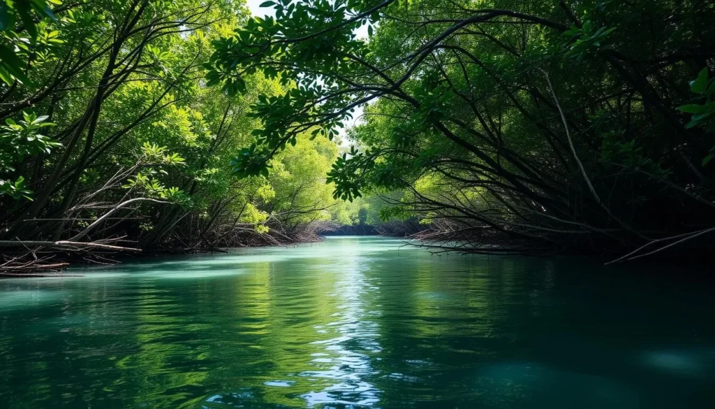 Mangrove channel entrance to Laguna Grande bioluminescent bay in Fajardo during daytime