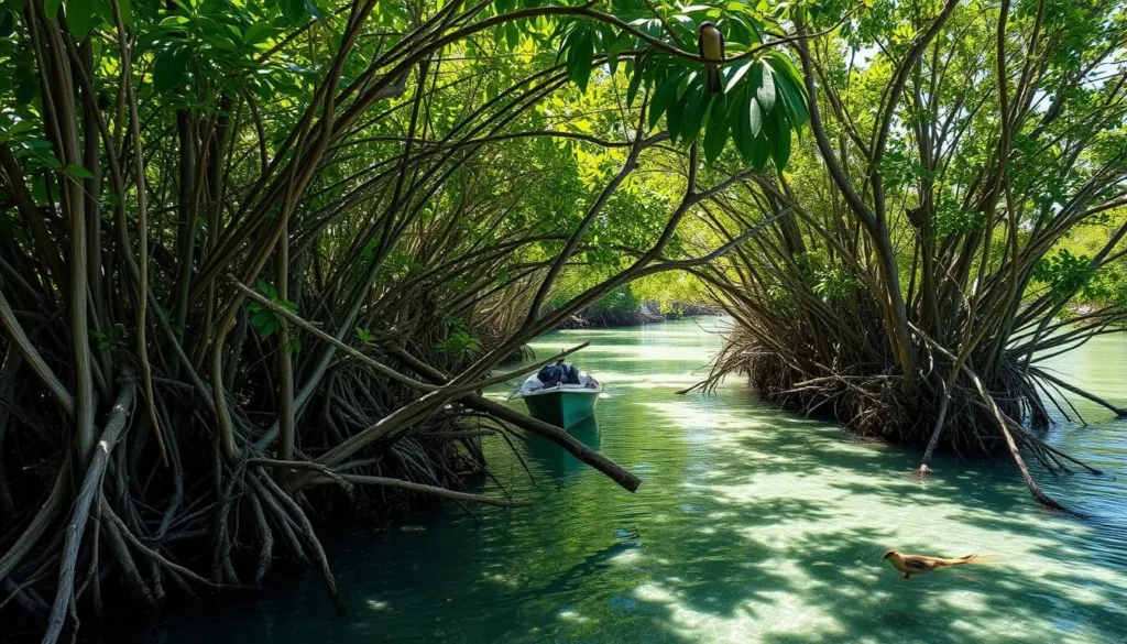Mangrove ecosystem at Turneffe Atoll near Blackbird Caye, Belize Mangrove ecosystem at Turneffe Atoll near Blackbird Caye, Belize
