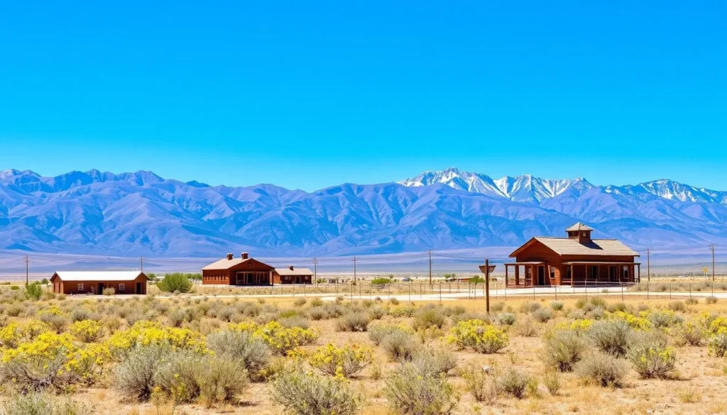 Manzanar National Historic Site during spring with wildflowers and mountains
