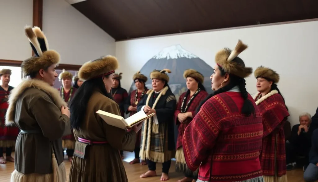 Maori cultural performance showcasing traditional connection to Tongariro National Park Maori cultural performance showcasing traditional connection to Tongariro National Park