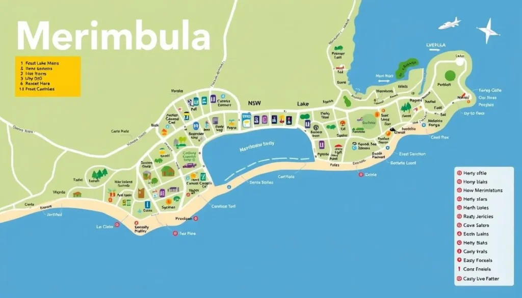 Map of Merimbula showing key attractions and beaches
