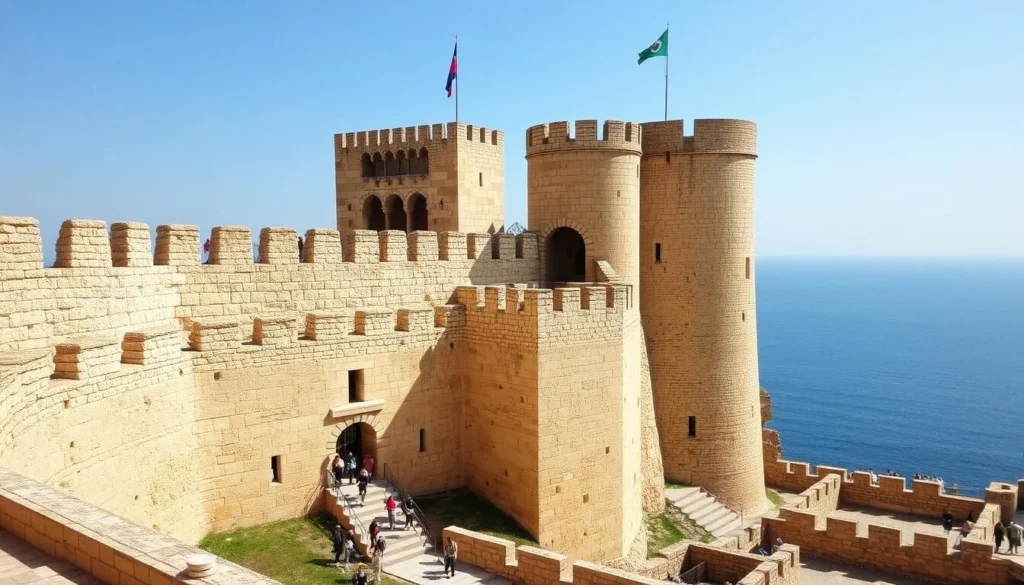Medieval Crusader Castle in Byblos with stone walls and towers overlooking the Mediterranean