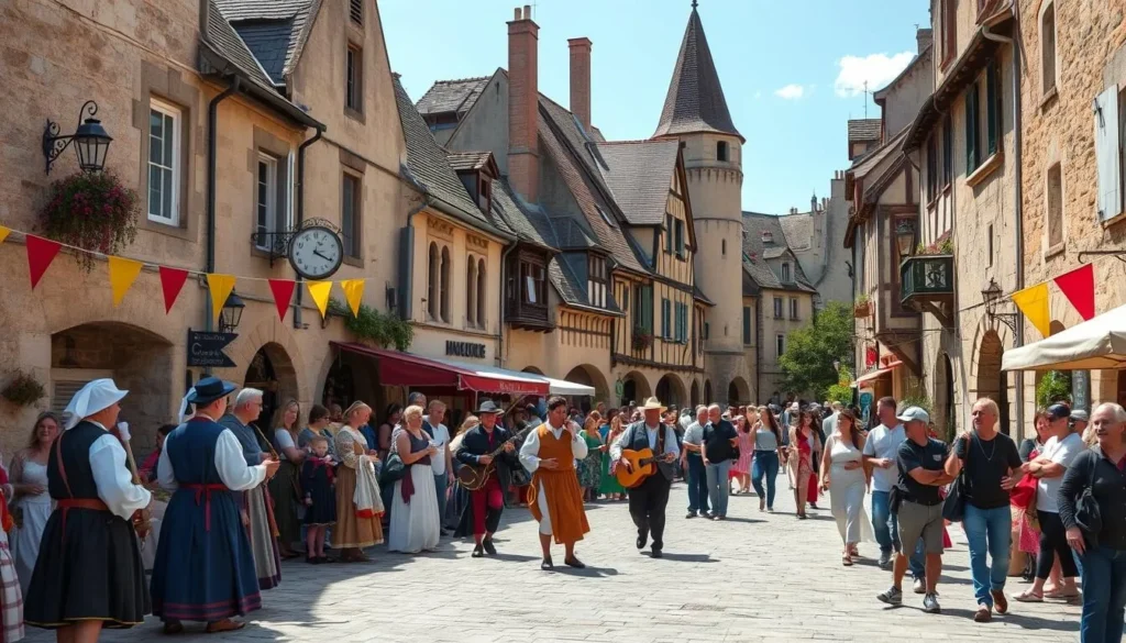 Medieval festival in Rocamadour with costumed performers and traditional activities