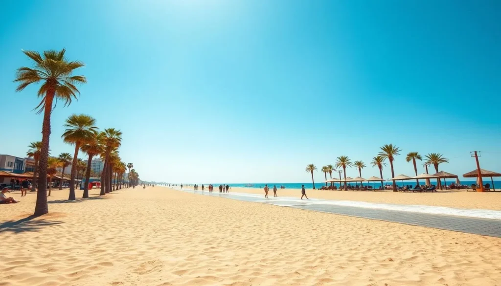 Mehdia Beach in Kenitra during spring with mild weather and few tourists