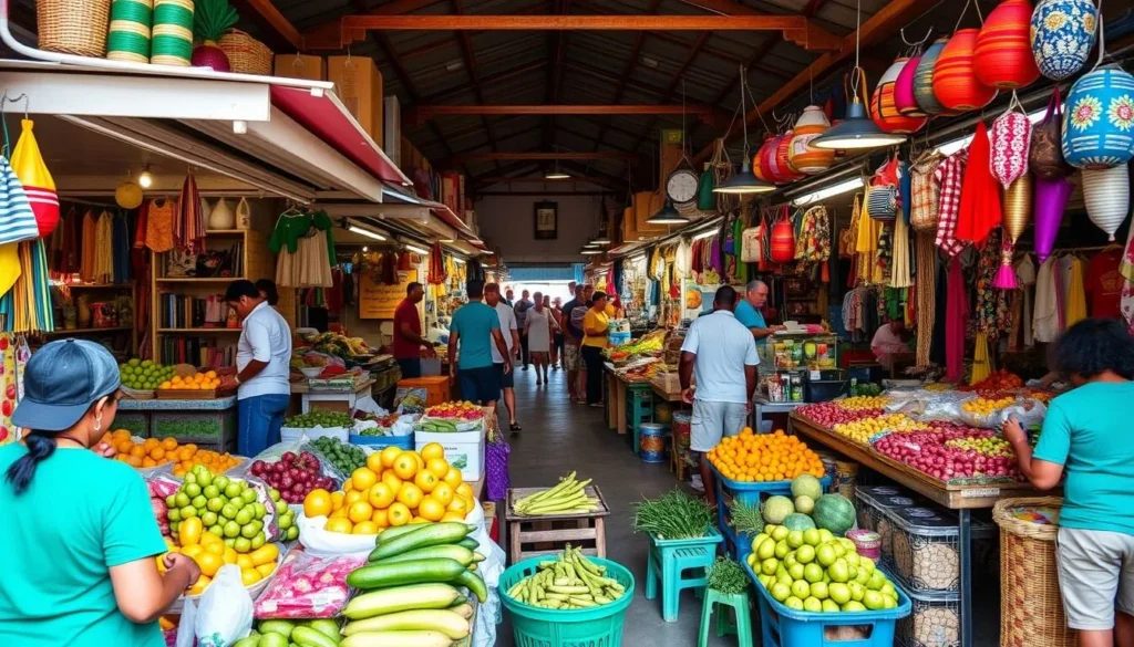 Mercado Municipal in Choloma, Honduras showing colorful local market stalls