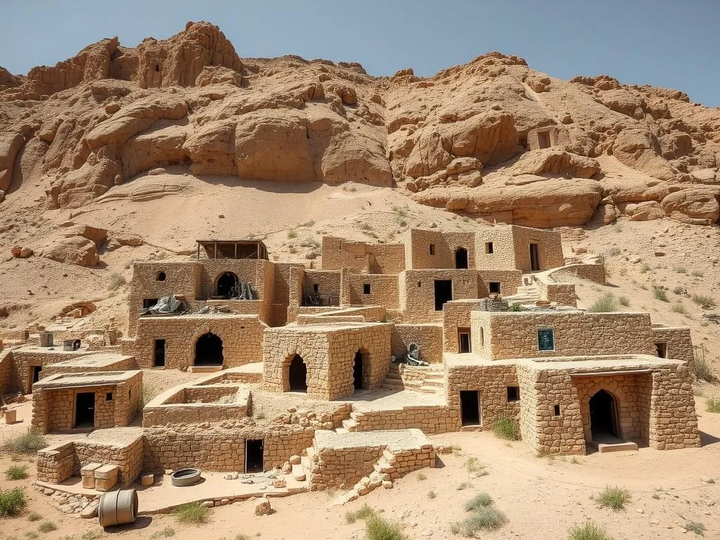Metal Village (Qaryat Al-Hadeed) showing traditional stone houses built into the mountainside