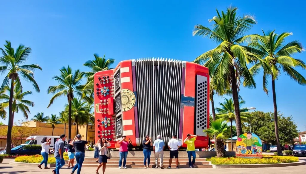 Mi Pedazo de Acordeón monument in Valledupar - a large accordion sculpture celebrating vallenato music