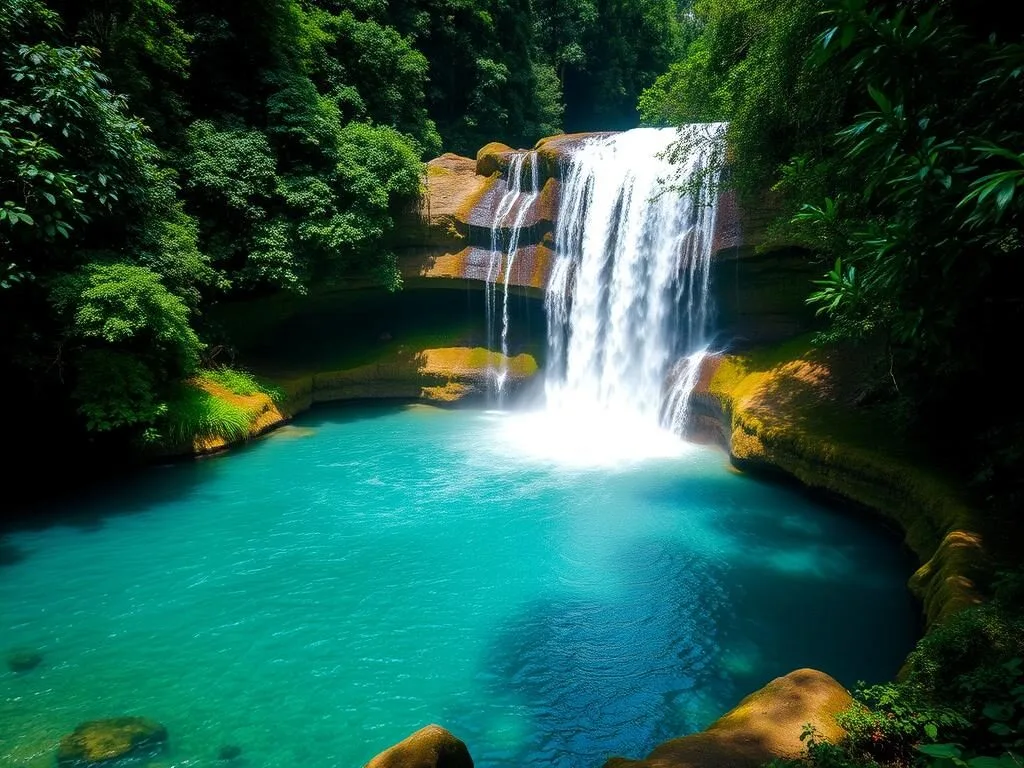 Millaa Millaa Falls waterfall cascading into a clear pool surrounded by rainforest