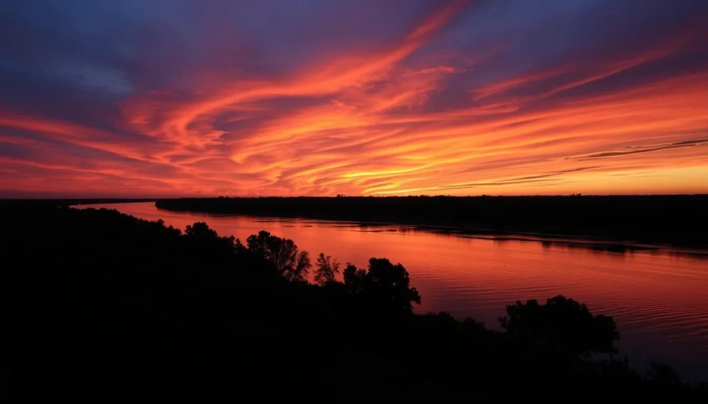 Mississippi River sunset view from near Clarksdale showing natural beauty of the Delta