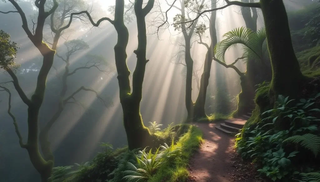 Misty forest trails around Hakgala Mountain with endemic plant species Misty forest trails around Hakgala Mountain with endemic plant species