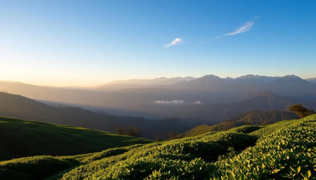 Misty morning view of Hantana Mountain Range during the dry season with clear visibility