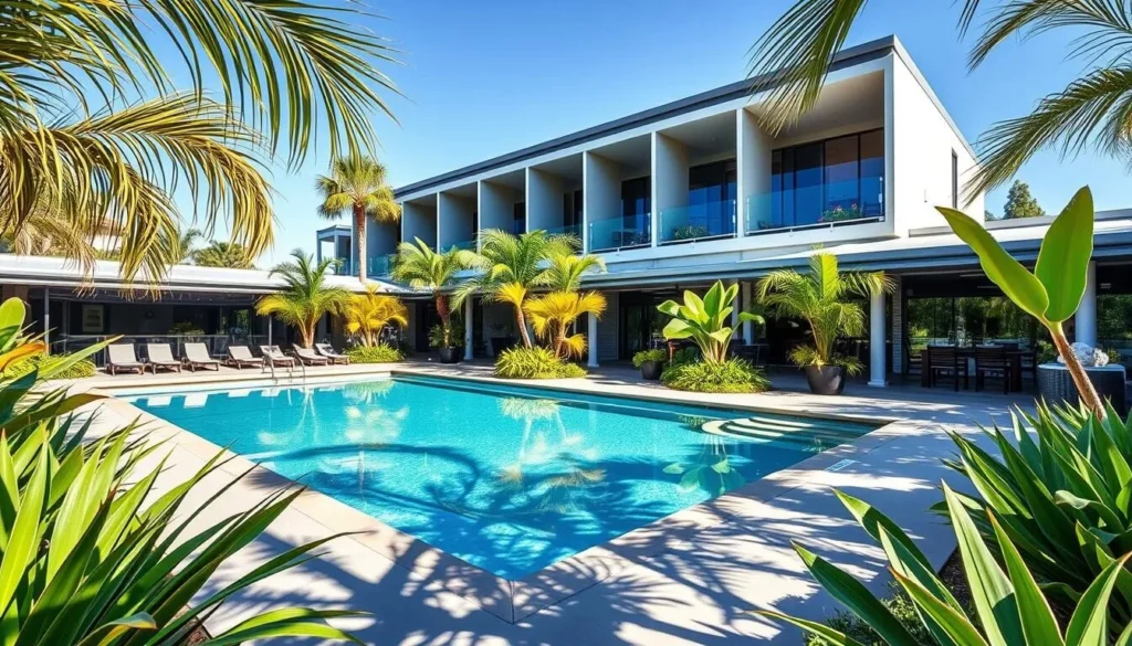 Modern hotel accommodation in Palmerston with swimming pool and tropical landscaping Modern hotel accommodation in Palmerston with swimming pool and tropical landscaping