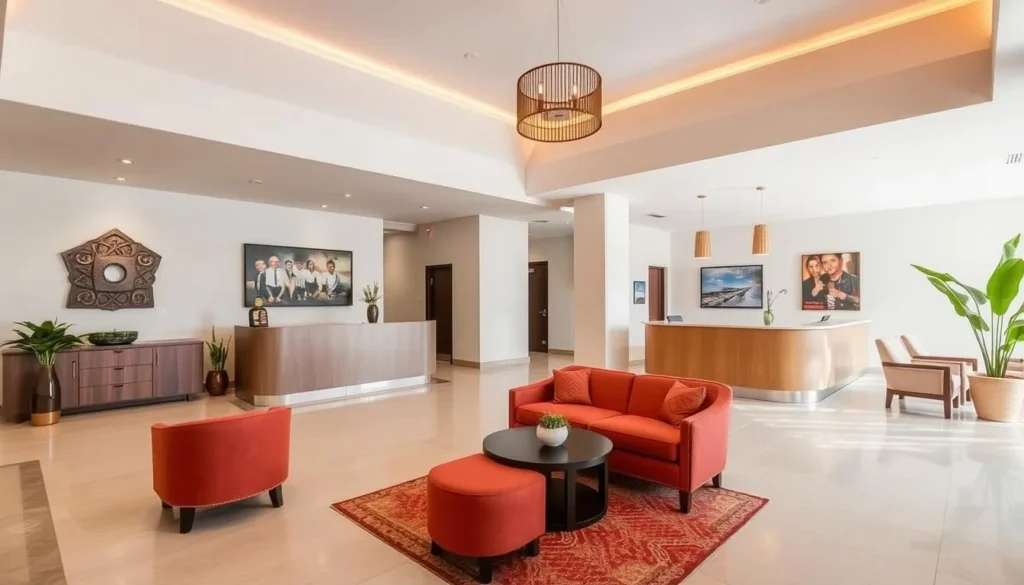 Modern hotel in Ciudad Nezahualcoyotl with comfortable lobby and reception area
