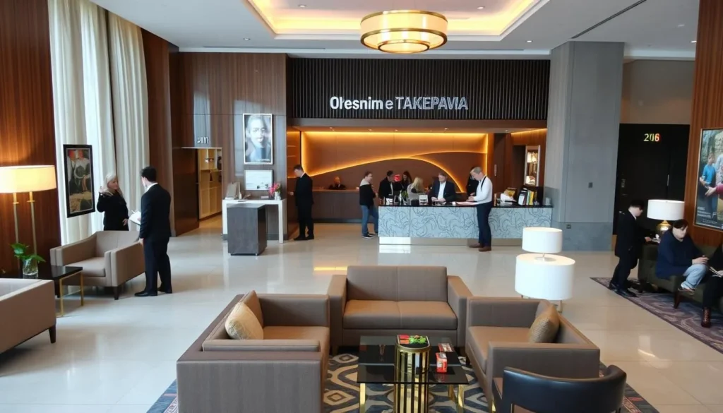 Modern hotel in Kemerovo with comfortable lobby and reception area Modern hotel in Kemerovo with comfortable lobby and reception area