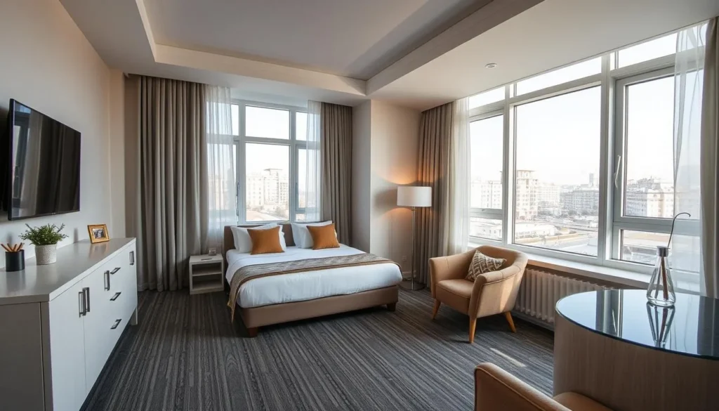 Modern hotel room in Kirov with traditional Russian design elements Modern hotel room in Kirov with traditional Russian design elements