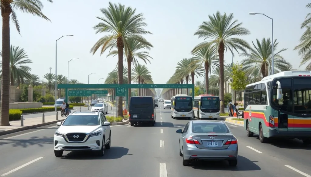 Modern roads and transportation in Ahmadi, Kuwait with cars and public transport