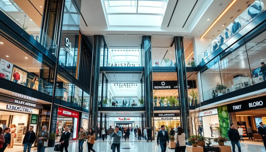 Modern shopping mall in Chelyabinsk with stores and restaurants