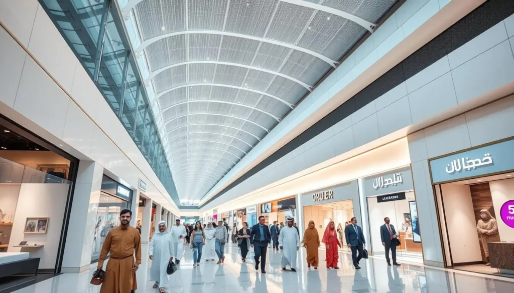 Modern shopping mall in Dhahran with Saudi and international visitors