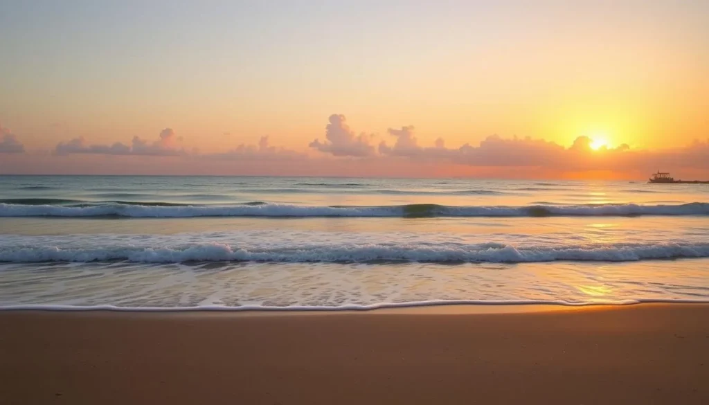 Mon Repos beach at sunset during turtle hatching season in Bundaberg, Queensland Mon Repos beach at sunset during turtle hatching season in Bundaberg, Queensland