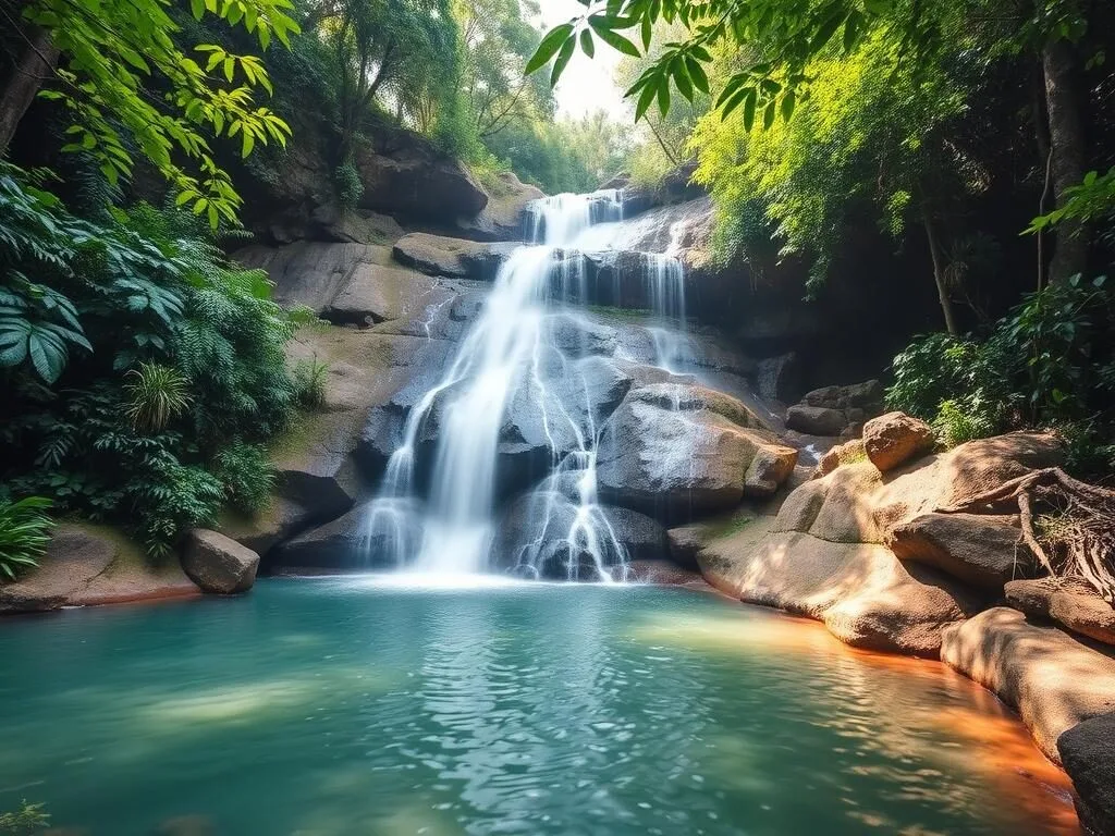 Mongkonai Waterfall in Kotamobagu cascading through tropical forest Mongkonai Waterfall in Kotamobagu cascading through tropical forest