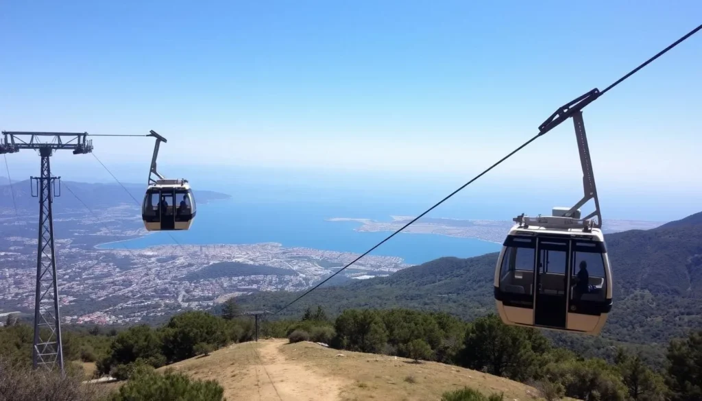 Mont Faron cable car ascending with panoramic views of Toulon and the Mediterranean