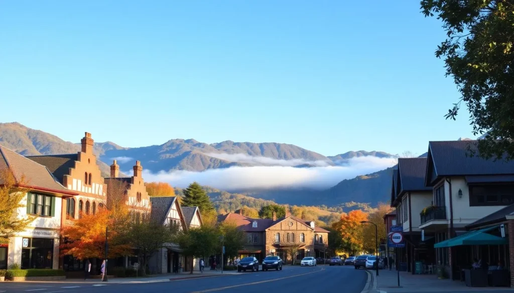 Montville Queensland in autumn with colorful foliage and misty morning views