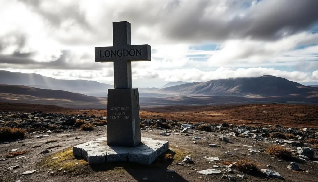 Mount Longdon battlefield memorial on East Falkland Island