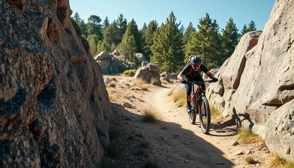 Mountain biker exploring trails between rock formations in Sierra de Organos National Park