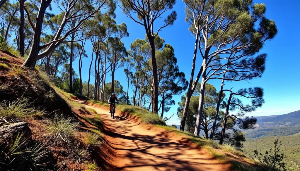 Mountain bikers on a trail through Cleland Conservation Park in Mount Lofty Ranges