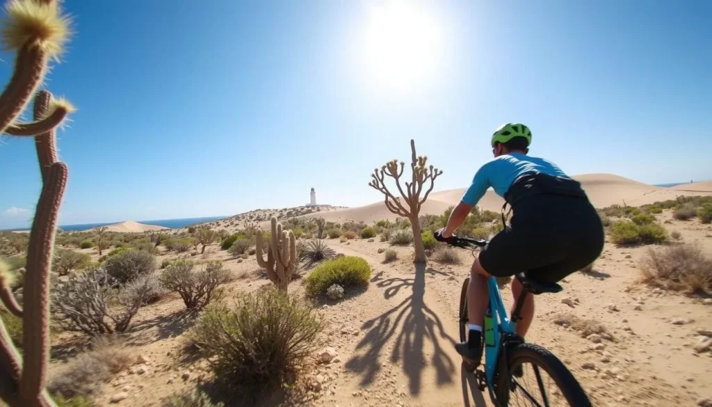 Mountain biking on trails near Sasarawichi Dunes in Noord, Aruba