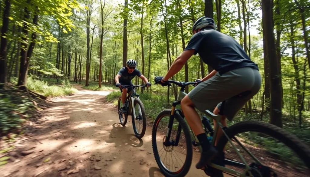 Mountain biking trail in Fort Payne Alabama with forest scenery