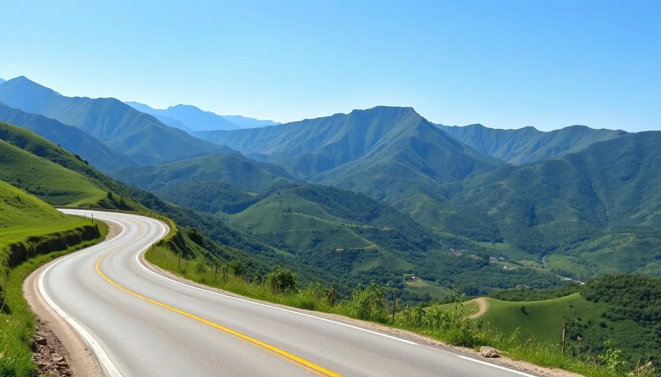 Mountain road leading to Tierradentro Colombia with lush green landscape