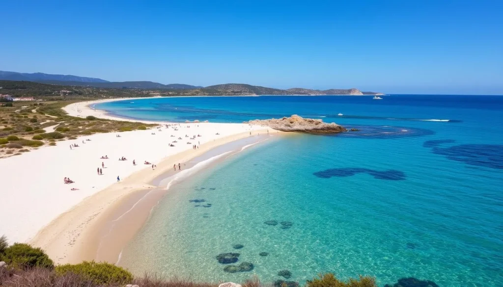 Mourillon beaches in Toulon with clear blue water and sunbathers