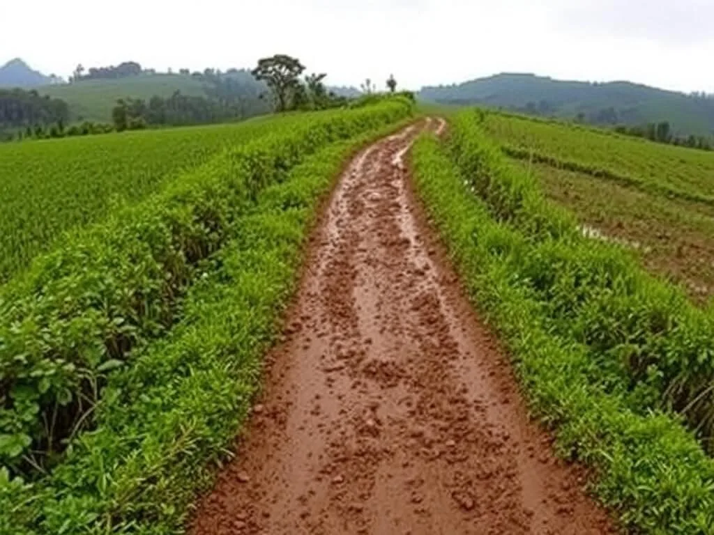 Muddy trail to Las Gachas during rainy season in Guadalupe Colombia