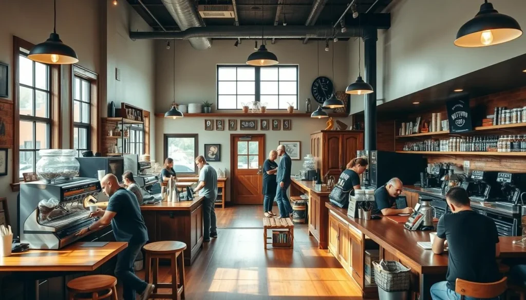 Muletown Coffee shop in Columbia Tennessee with customers enjoying drinks
