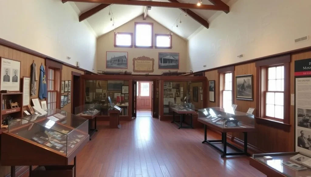 Museum at Bodie State Historic Park displaying gold mining artifacts and historical photographs