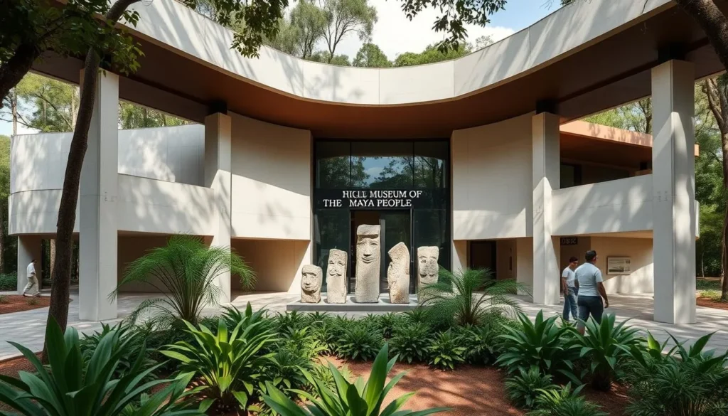 Museum of the Maya People at Dzibilchantun showing modern architecture integrated with natural surroundings