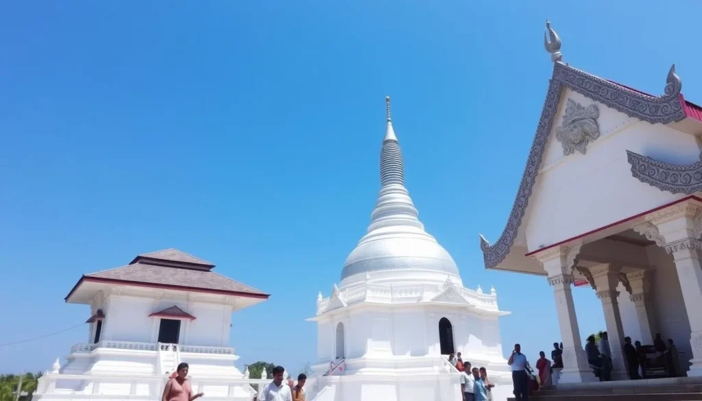 Nagadeepa Purana Vihara Buddhist temple with its distinctive silver stupa