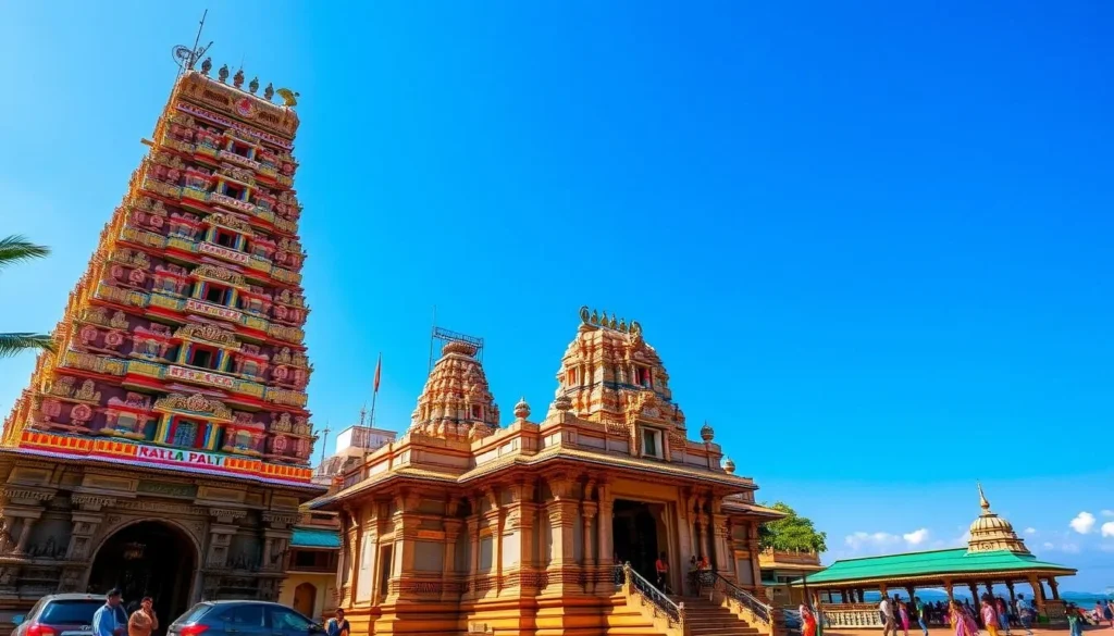 Nagapooshani Amman Kovil Hindu temple with colorful gopuram towers