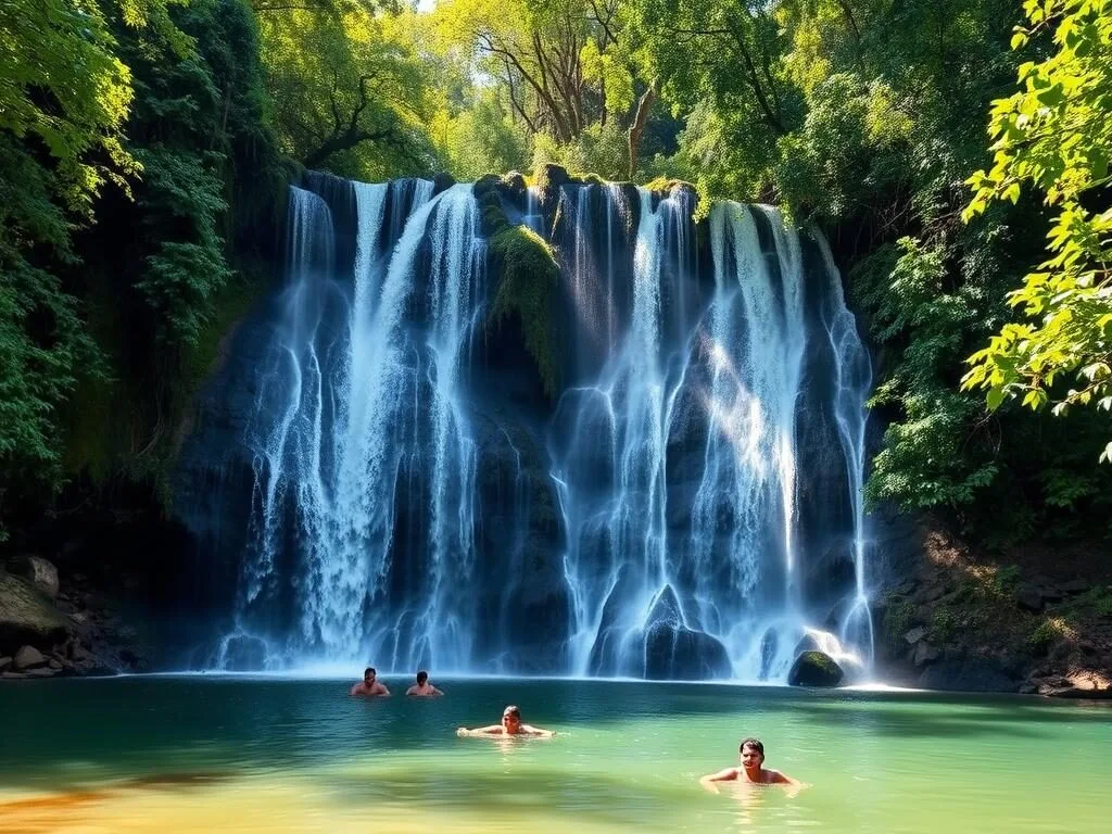 Nam Kat Waterfall surrounded by lush forest in Oudomxay province