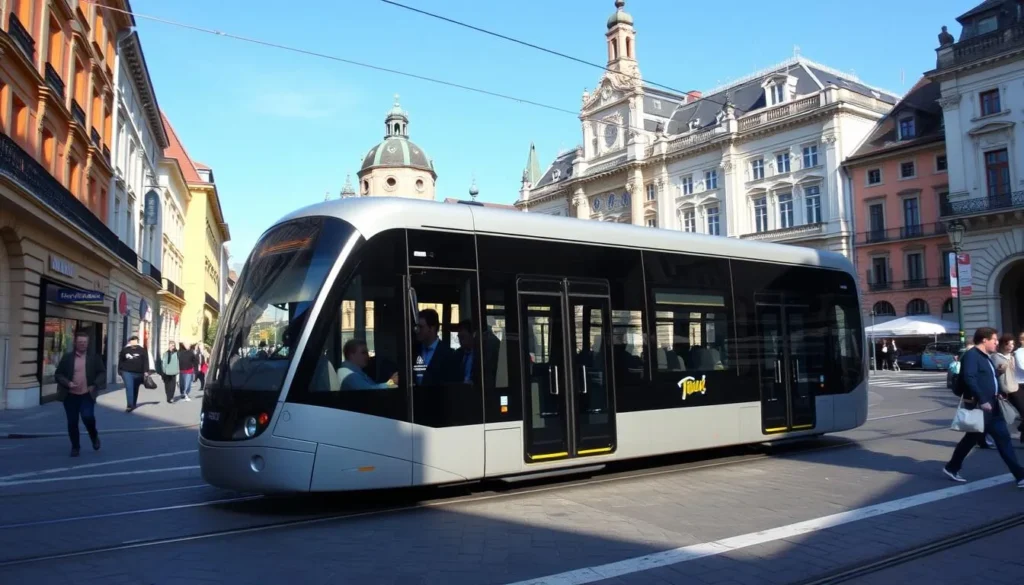 Nancy's modern tram passing through the historic city center