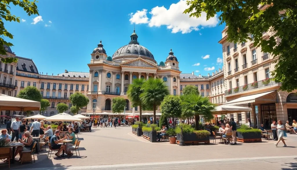 Nantes France best months to visit - summer scene at Place Graslin with outdoor cafes and sunny weather