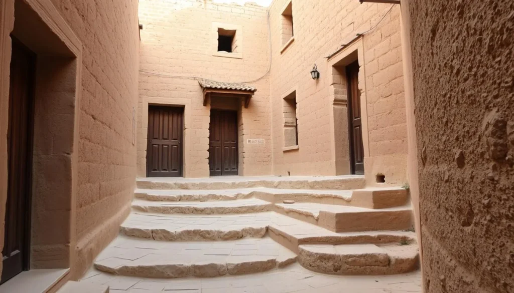 Narrow alleyways and staircases of Misfah al Abriyyin village