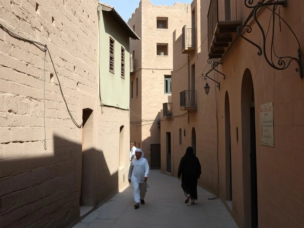 Narrow streets and traditional architecture of Mukalla Old City