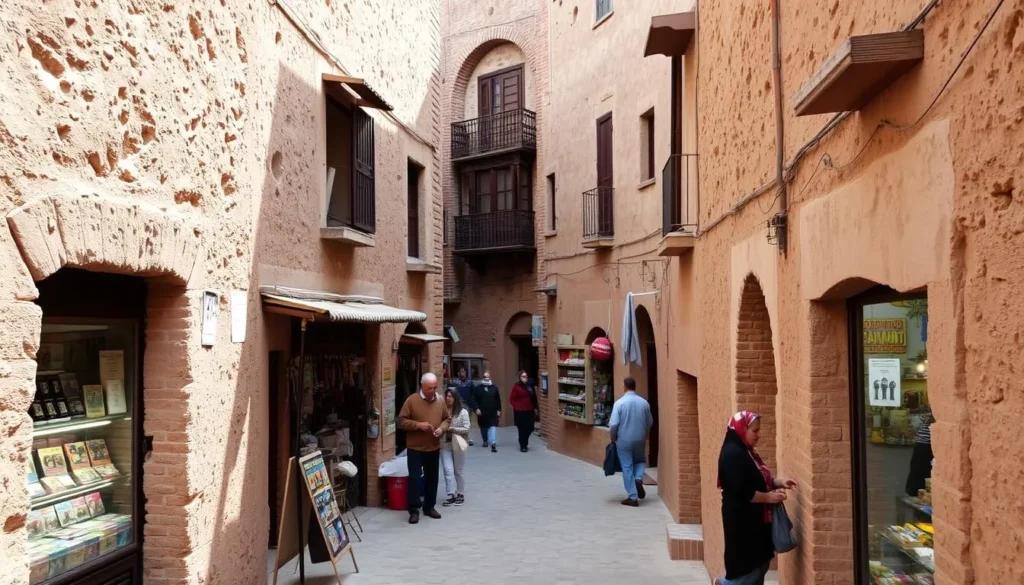Narrow streets of Oued Zem's medina with traditional architecture
