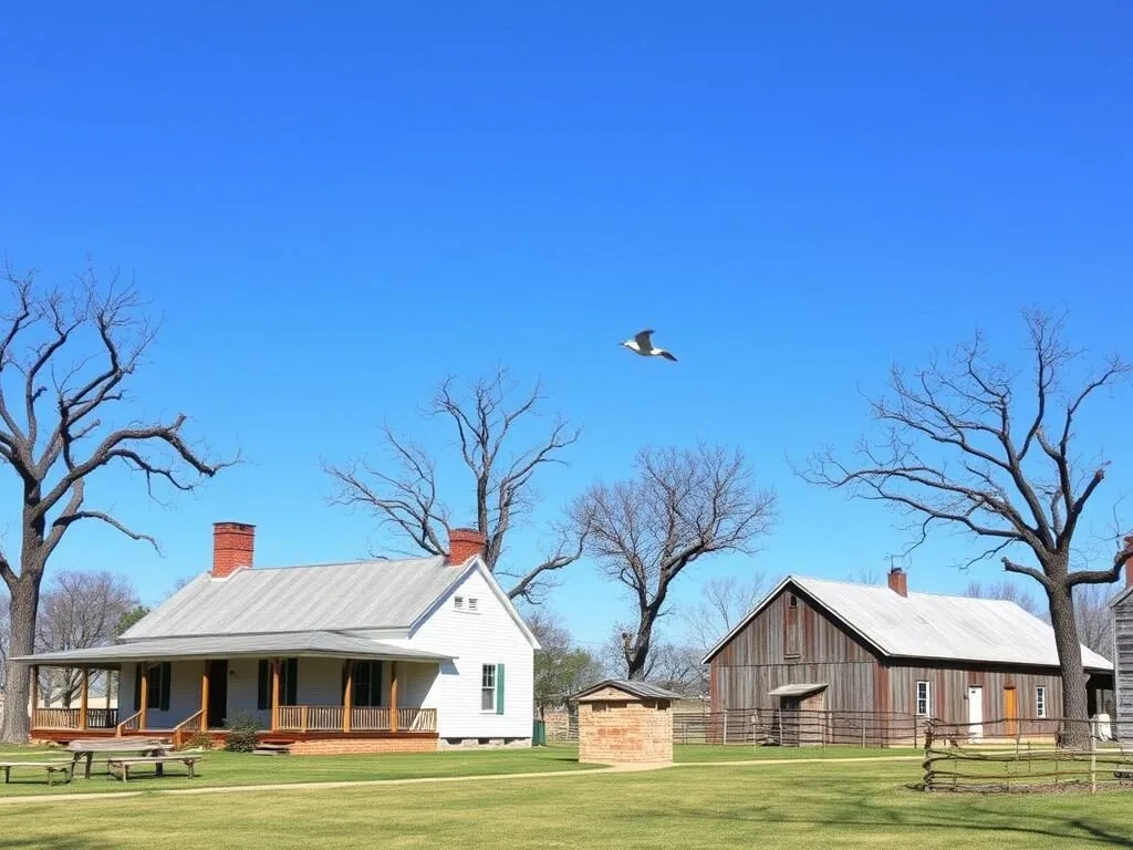 Nash Farm historic site in Grapevine Texas with 19th century buildings