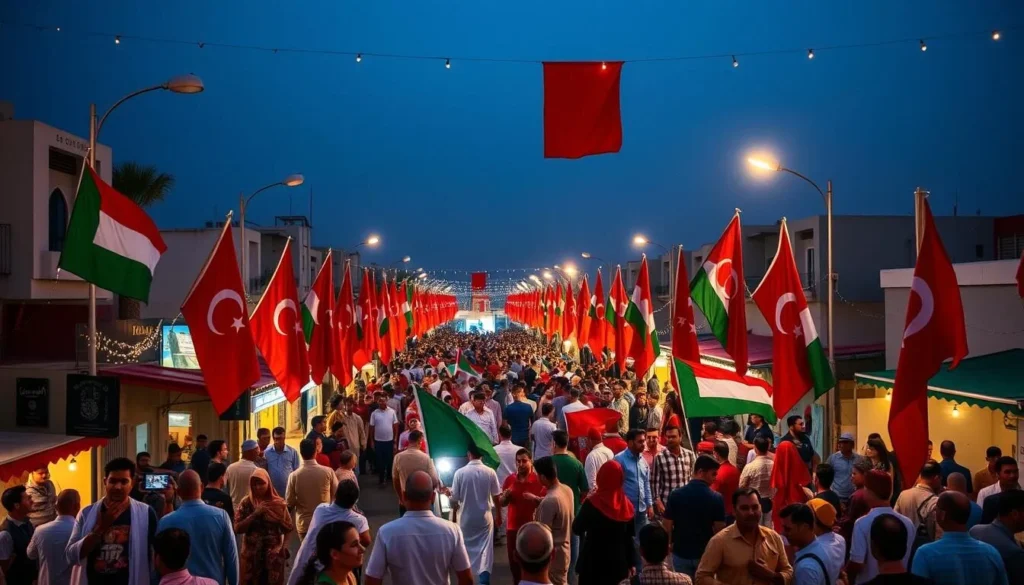National Day celebrations in Seeb with flags, decorations, and festive atmosphere
