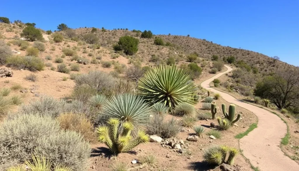 Natural landscape of Cerro de Las Campanas showing desert flora and walking paths Natural landscape of Cerro de Las Campanas showing desert flora and walking paths
